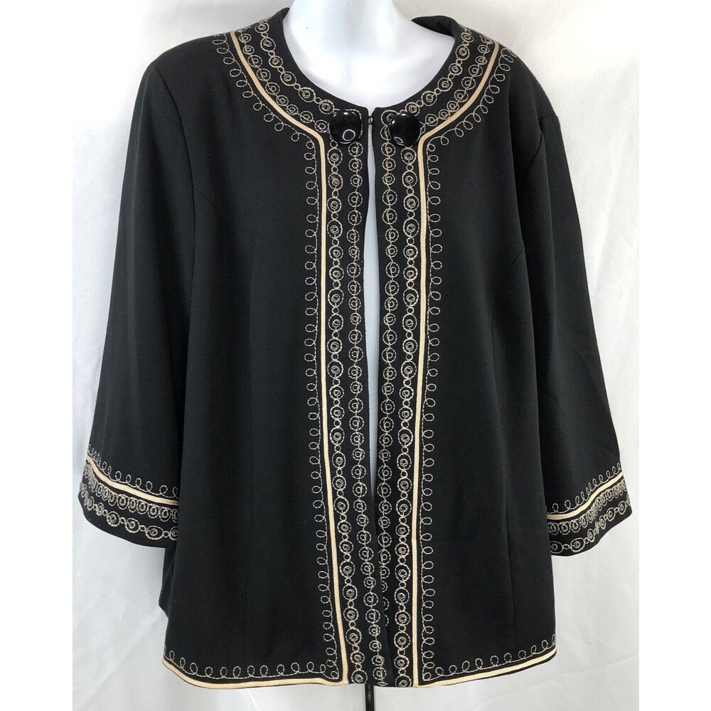 Lily Stanhope Swing Cape Jacket 1X Blk Gold Embroidered 3/4 Sleeve Victorian